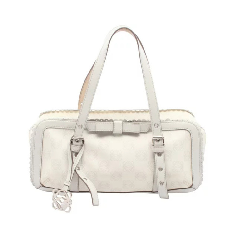 Loewe Anagram Ribbon Handbag Canvas Leather White Gray